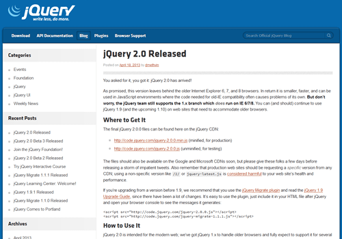 jQuery 2.0 正式リリース