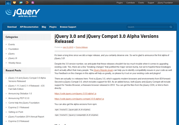 jQuery 3.0 and jQuery Compat 3.0 Alpha Versions Released