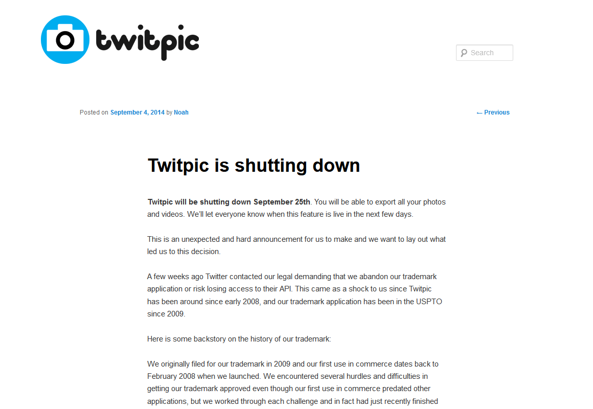 Twitpic is shutting down ： Twitpic Blog