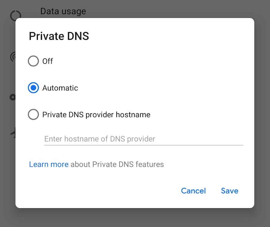 Android P で DNS over TLS を有効にするための設定