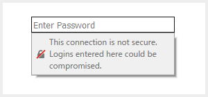 Firefox 52 以降で予定されている、パスワード入力欄における警告の例