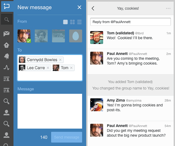 TweetDeck で追加された 「グループ宛」 ダイレクトメッセージの投稿画面例