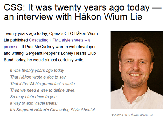 CSS: It was twenty years ago today -- an interview with Håkon Wium Lie ： Dev.Opera