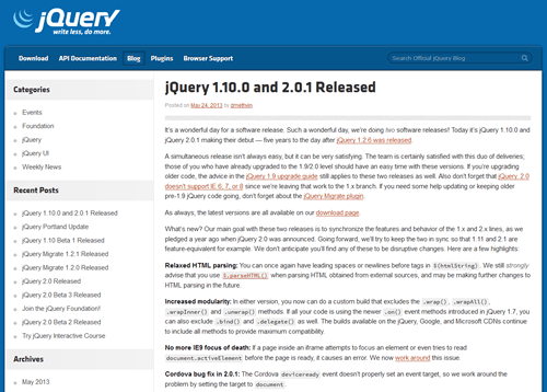 jQuery 1.10.0 and 2.0.1 Released ： Official jQuery Blog