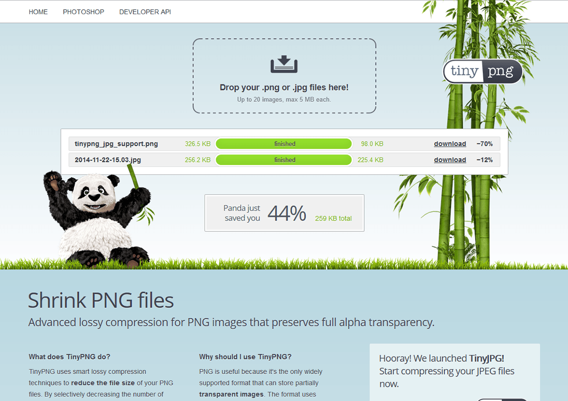 TinyPNG で PNG / JPEG ファイルを最適化した例